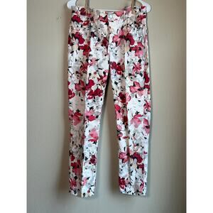 NYDJ Women's Size 8 Floral Print Ankle Jeans | Red Pink White Straight Leg